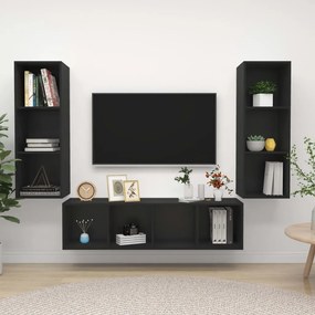 vidaXL 3 pcs conjunto de móveis de TV contraplacado preto