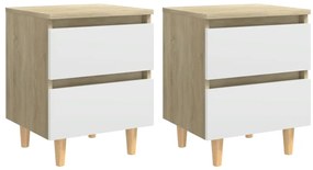 vidaXL Mesas cabeceira 2pcs pernas pinho 40x35x50cm branco/carv.sonoma