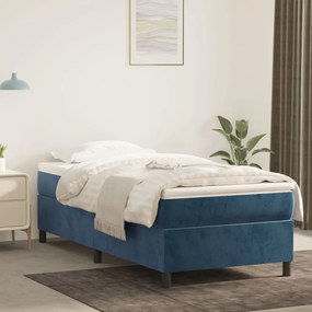 Estrutura de cama com molas 90x190 cm veludo azul-escuro
