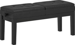 HOMCOM Banco para Piano Regulável em Altura 48-58 cm com Arrumação para 2 Pessoas, Assento Acolchoado em PU, Pés de Madeira, Preto | Aosom Portugal