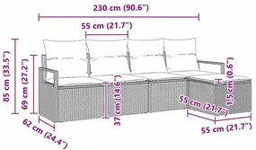 Sofá de Jardim 5 Peças com Almofadas Bege em Rattan Sintético.