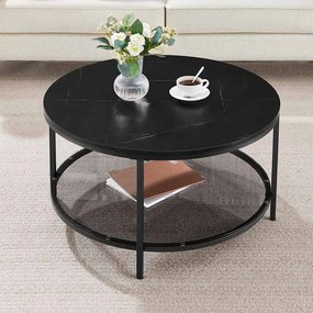 Mesa de centro redonda com tampo de vidro estilo moderno 80 x 46 cm (Ø x H) Preto