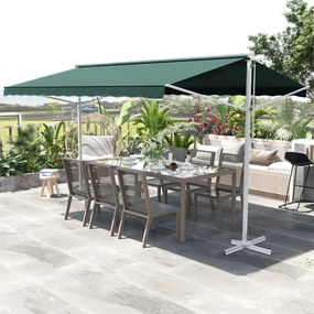 Toldo de dupla inclinação 4 x 3 m, manual e retrátil, inclinação ajustável, metal e poliéster impermeabilizado, verde escuro
