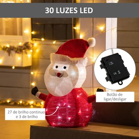 Outsunny Pai Natal de Tecido com Luzes LED Figura Decorativa Luminosa de Natal com Botão de Interruptor para Interior e Exterior Ø30x51cm Preto Branco e Vermelho