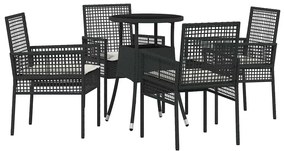 Conjunto de Jantar de 5 Peças para Jardim Preto Polirattan