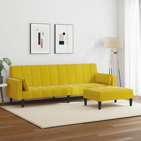 Sofá-cama 2 lugares c/ apoio de pés veludo amarelo