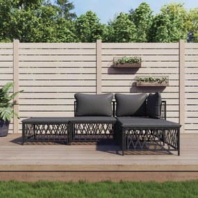 vidaXL 4 pcs conjunto lounge de jardim com almofadões aço antracite