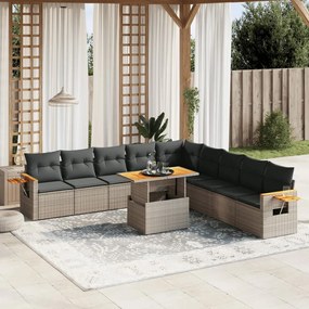 11 pcs conjunto sofás de jardim c/ almofadões vime PE cinzento