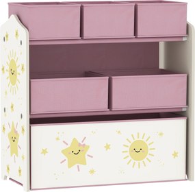 Estante Infantil para Brinquedos com 6 Caixas em Tecido Não Tecido Organizador de Brinquedos de 3 Níveis 63x30x66 cm Rosa