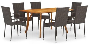 vidaXL 7 pcs conjunto de jantar para jardim castanho