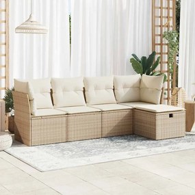 vidaXL 5 pcs conjunto de sofás p/ jardim com almofadões vime PE bege