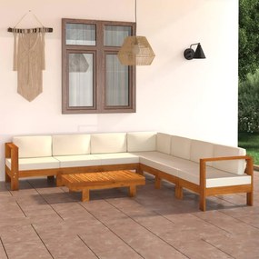 vidaXL 8 pcs conj. lounge de jardim c/ almofadões branco nata acácia