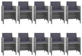 11 pcs conjunto jantar exterior c/ almofadões vime PE cinzento