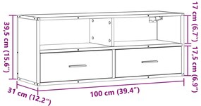 Móvel p/TV 100x31x39,5cm deriv. madeira/metal carvalho castanho