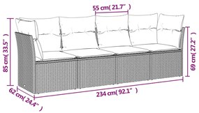 4 pcs conjunto de sofás para jardim c/ almofadões vime PE bege