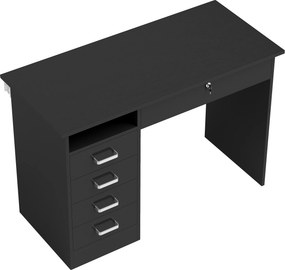 HOMCOM Secretária moderna com 5 gavetas, grande tampo, 1 compartimento aberto, gaveta com fechadura, 110 x 50 x 76cm, preto | Aosom Portugal