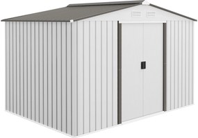 Outsunny Abrigo de Jardim Exterior para Armazenamento de Ferramentas com 4 Janelas 277x195x192 cm Branco e Cinza Escuro | Aosom Portugal