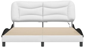 Estrutura cama c/ luzes LED 160x200cm couro artif. branco/preto