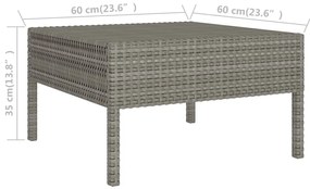 10 pcs conjunto lounge de jardim c/ almofadões vime PE cinzento