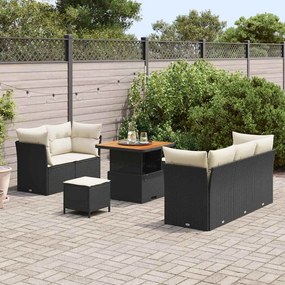 Conjunto de Sofá de Jardim vidaXL de 8 Peças com Almofadas Preto Ratta