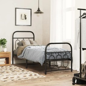 Estrutura de cama com cabeceira e pés 75x190 cm metal preto