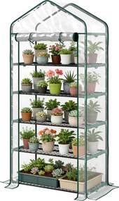 Estufa de jardim em PVC com 5 prateleiras, estufa de varanda, estrutura em aço, porta com fecho de correr, 90 x 49 x 193 cm, transparente