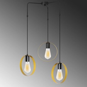 Candeeiro de Teto Halka – Ouro e Preto – Diâmetro 70 cm, Altura 100 cm
