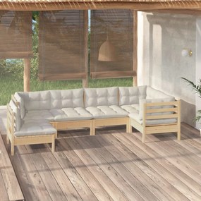 vidaXL 6 pcs conjunto lounge de jardim c/ almofadões cor creme pinho
