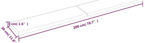 Prateleira de parede 200x30x(2-4)cm carvalho maciço não tratado