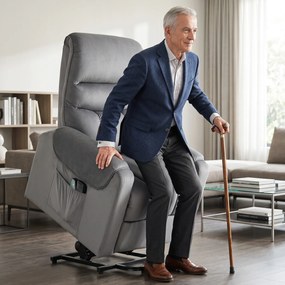 Poltrona elevatória elétrica com massagem, vibração e aquecimento, poltrona de relaxamento elétrica em veludo, cinzento escuro