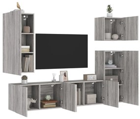 vidaXL 5 pcs móveis de parede p/ TV derivados de madeira cinza sonoma