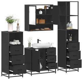 vidaXL 4 pcs conjunto móveis casa de banho derivados de madeira preto