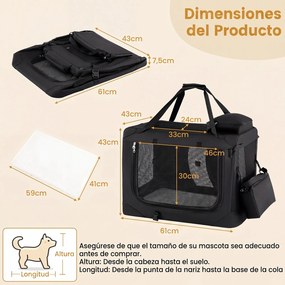 Transportadora dobrável tamanho S 61 x 43 x 43 cm para animais de estimação, com janelas de rede, 3 portas, cama felpuda e bolsos removíveis, para uso