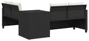 Sofá de jardim em forma de L c/ mesa e almofadões vime PE preto