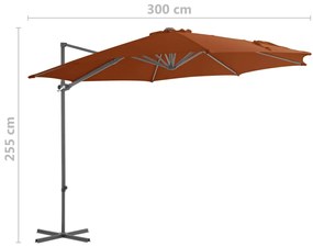 Guarda-sol de jardim cantilever c/ poste aço 300 cm terracotta