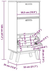 Sapateira OLDEN 55x35x120 cm pinho maciço cinzento/castanho