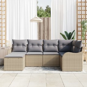 Conjunto de Sofá de Jardim vidaXL de 6 Peças com Cushions Bege Rattan
