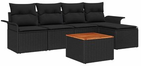Conjunto de Sofá de Jardim de 6 Peças com Almofadas Pretas de Rattan P