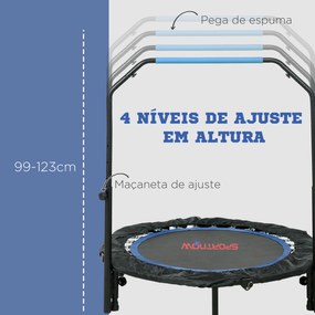 Trampolim Fitness Ø102 Trampolim Dobrável com Pega Ajustável em 4 Níveis Estrutura de Aço Azul