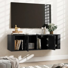 Armário suspenso para TV de 2 portas  108 x 33 x 30,5 cm com 2 cubos Consola de arrumação Preto