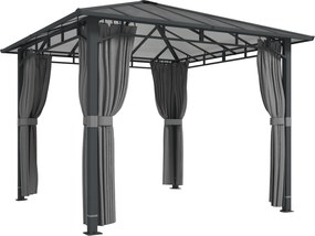 Outsunny Pavilhão de Jardim Aprox. 3x3 m Pavilhão Metálico com Telhado de Policarbonato de 6 mm 4 Laterais UV50+ Cinza Escuro | Aosom Portugal