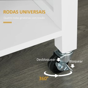 Carrinho de Cozinha com Rodas Móvel Auxiliar de Cozinha com 1 Gaveta 2 Portas 3 Prateleiras Abertas e Barra Lateral para Sala de Jantar 107,5x48x89cm