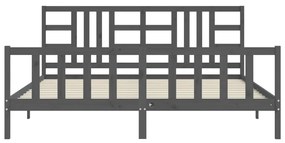 Estrutura de cama com cabeceira 200x200 cm madeira maciça cinza