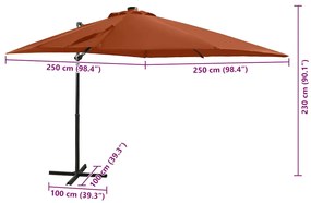 Guarda-sol jardim cantilever poste/luzes LED 250 cm terracotta