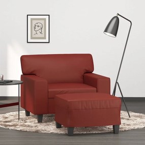 Poltrona com apoio de pés 60 cm couro artificial vermelho tinto