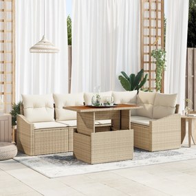 Conjunto de Sofá de Jardim de 6 Peças com Almofadas Bege de Rattan Pol
