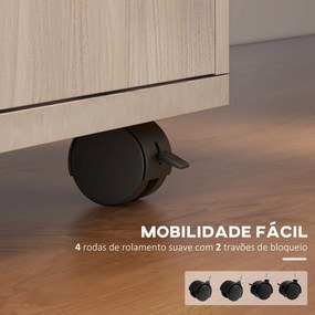 Bloco de Gavetas com Rodas Gaveta Compartimento Porta Arquivador Móvel para Escritório 40x35x60 cm Carvalho