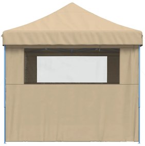 Tenda para festas pop-up dobrável com 4 paredes laterais bege