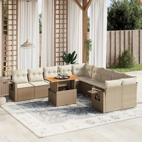 11 pcs conjunto sofás de jardim c/ almofadões vime PE bege