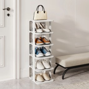 Organizador de sapatos empilhável com 6 níveis em Plastico 27,5 x 24,5 x 76,5 cm, estante estreita vertical, economiza espaço, montagem sem ferramenta